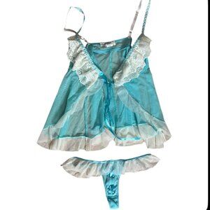 The escante collection 2 piece set babydoll top and thong corset lace up sexy